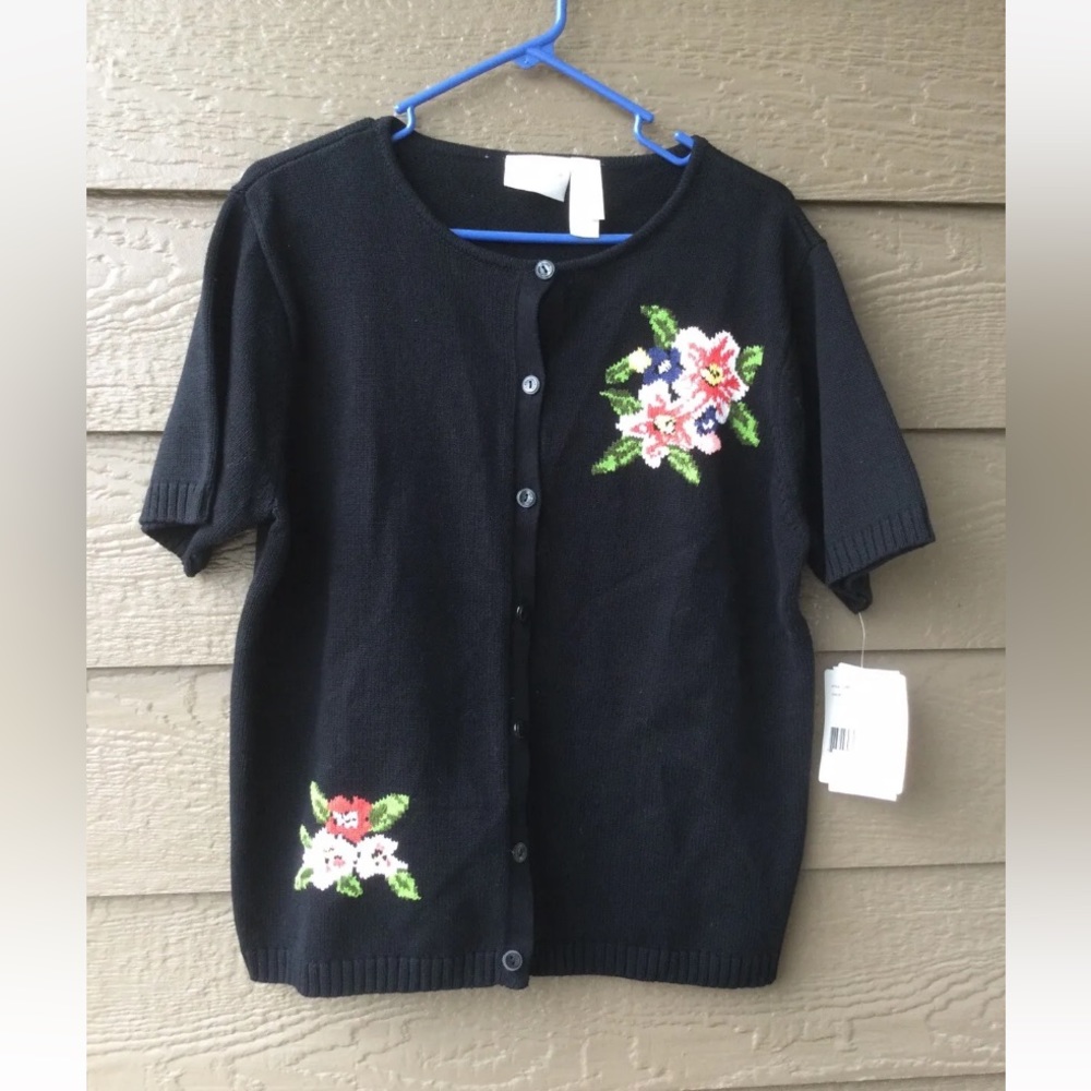 Liz Claiborne Liz & Co womens tops/ sweater cotton , black, short sleeve
